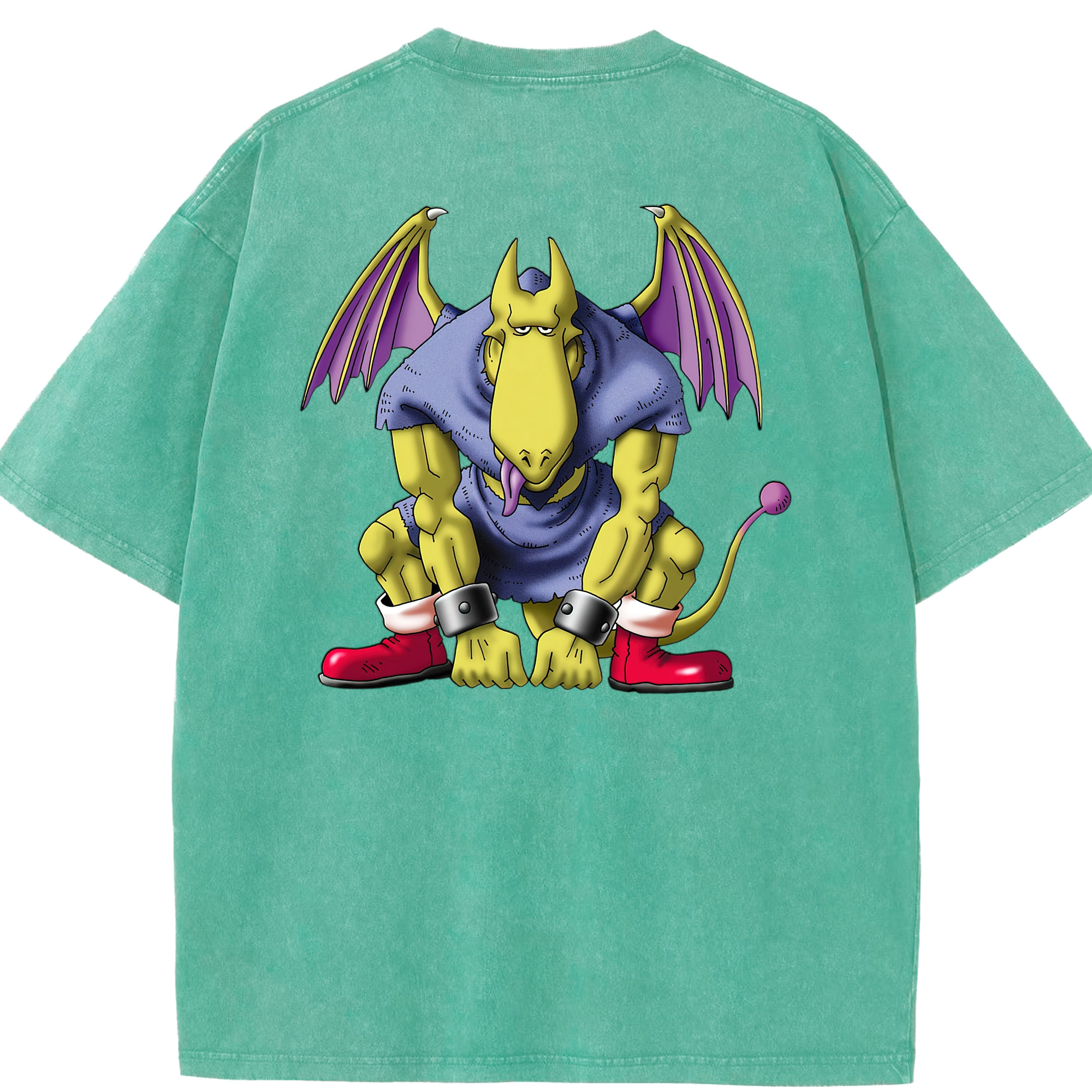 （画像用） ドラゴンクエスト Doragon Kuesuto Dragon Quest 綿100% ヴィンテージ風 半袖Tシャツ（背面プリント）